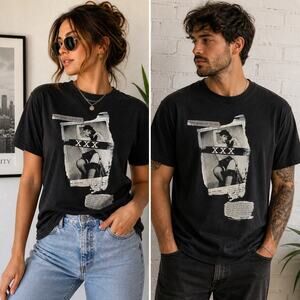Vintage Pin Up Graphic Tee Unisex Medium Black Grunge Y2K XXX T-Shirt Men Women